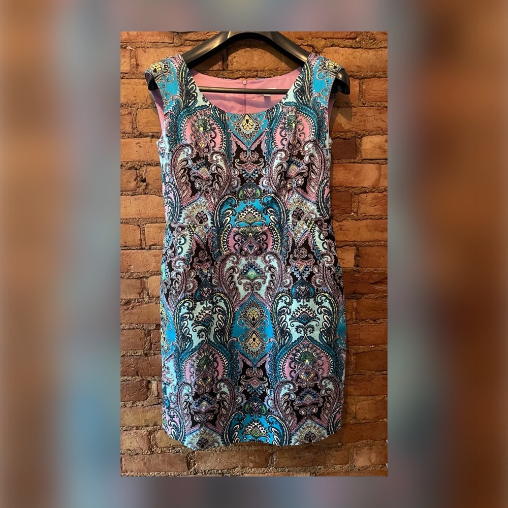 New York & Company Multicolor Paisley Sheath Dress Sz 12 Knee Length Midi